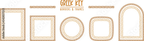 Greek key frames and borders collection. Decorative ancient meander, greece ornamental set, repeated geometric motif. Frames consist from tiny bricks, easy to resize or change frames proportion.