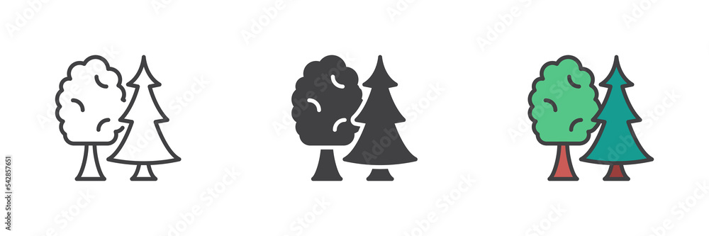 Forest trees different style icon set Forest trees different style icon set