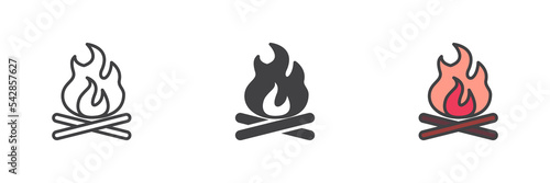 Campfire firewood different style icon set