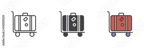 Luggage trolley with case different style icon set