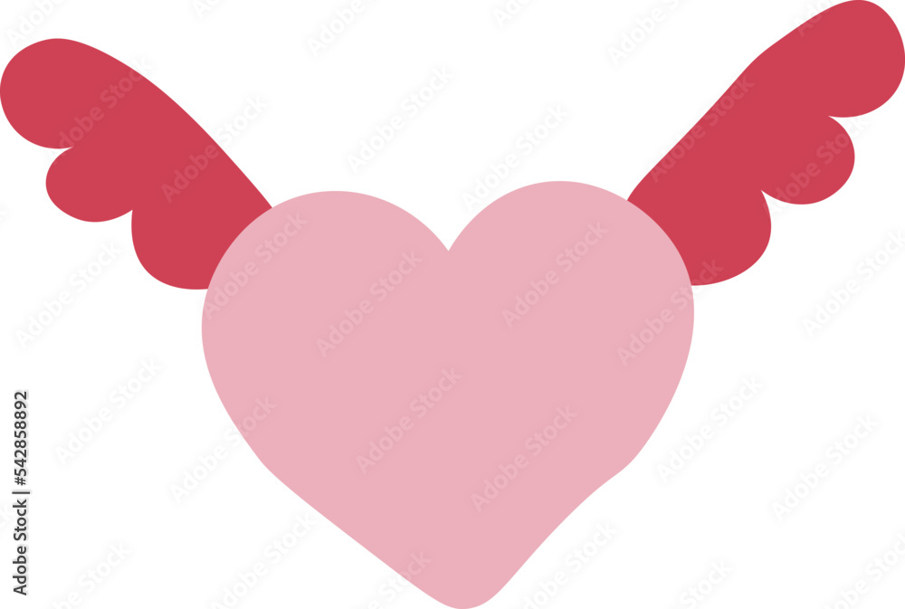 flying heart with wings red line icon on white background flying heart with wings red line icon on white background