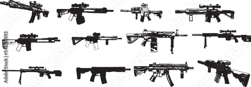 weapon gun set silhouette, Set of silhouettes of various weapons vector illustration photo