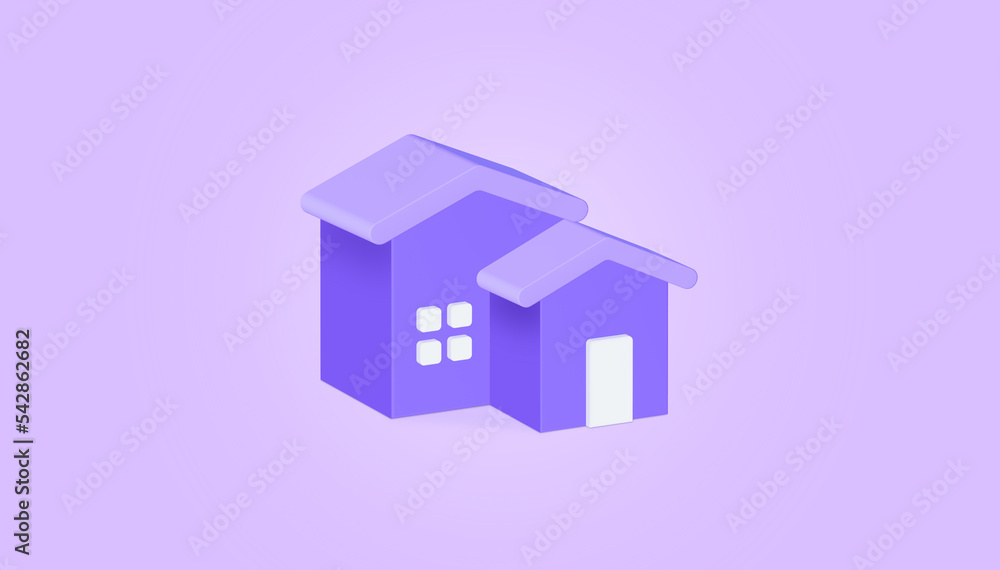 Small house symbol on purple background. Real estate, mortgage, loan concept. 3d illustration. Small house symbol on purple background. Real estate, mortgage, loan concept. 3d illustration.