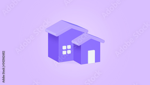 Small house symbol on purple background. Real estate, mortgage, loan concept. 3d illustration.