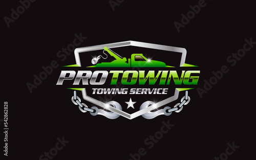 Illustration vector graphic of towing truck service logo design suitable for the automotive company