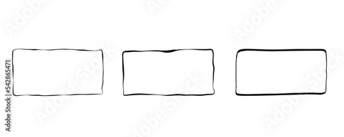 Rectangle frame set. Doodle hand drawn wavy curve deformed textured frames. Border sketch. Vector illustration on a white background.
