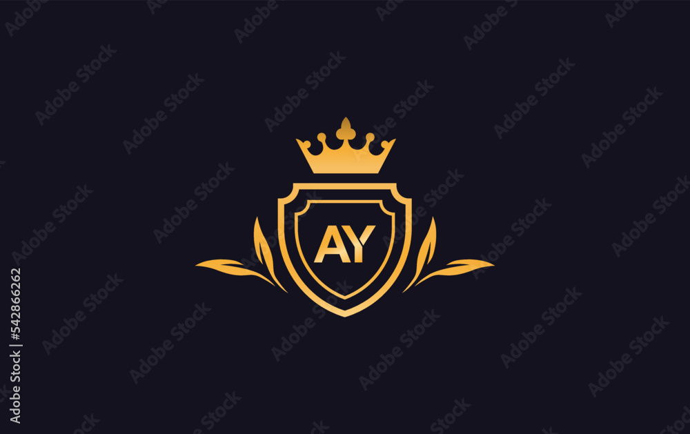 Shield with crown icon and Royal luxury crown monogram symbol. King with laurel wreath queen and crown logo design vector symbol Shield with crown icon and Royal luxury crown monogram symbol. King with laurel wreath queen and crown logo design vector symbol