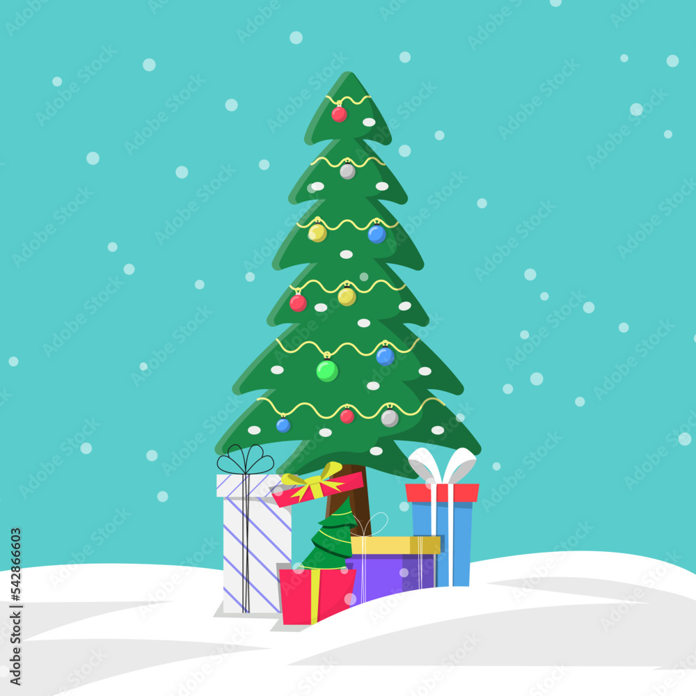 Obraz premium Christmas Tree with gift boxes illustration
