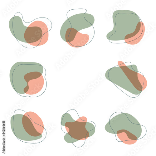 Group of abstract organic blob shapes with lines