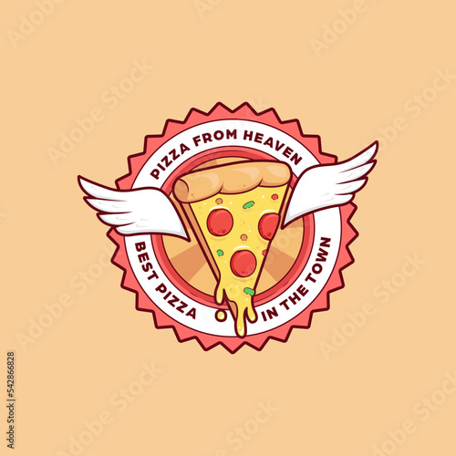 angel cheese pizza with wing melting illustration logo badge emblem