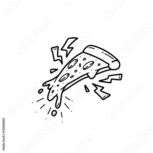 electric slice of pizza hand drawing illustration doodle