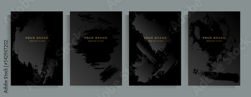Covers strict elegant design in black tones. Vector set of patterns with abstract texture. Background templates for invitation, flyer, poster, brochure, postcard.