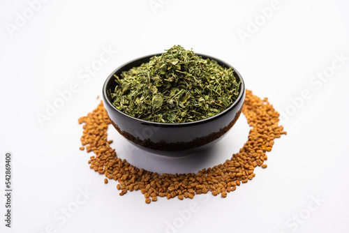 Kasuri Methi or Kasoori Methi or dried fenugreek leaves also known as Trigonella Foenum Graecum