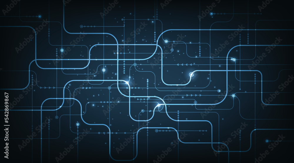 Technology circuit board texture background. Electronic motherboard illustration.Electronic circuit on dark blue background.Vector illustration.
