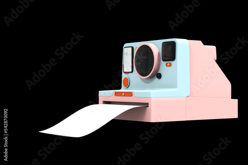 3d rendering of illustration digital camera polaroid object with lens and button render icon isolated on black background .Modern polaroid icon
