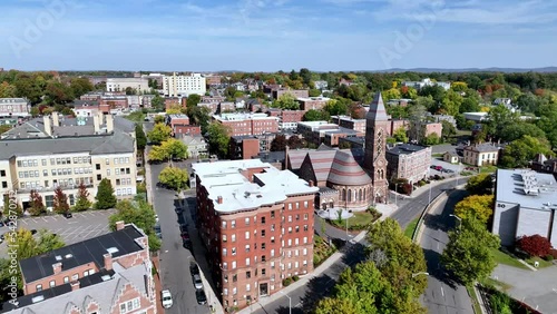 springfield massachusetts aerial over neighborhoods, apartments and homes and businesses photo