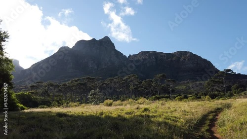 Table Mountain Hike. View Of Rocky Mountain From Hiking Trail In Cape Town, South Africa On A Sunny Weather. wide