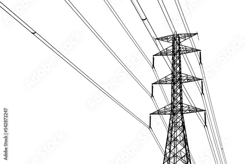 high voltage transmission tower structure silhouette on transparent background