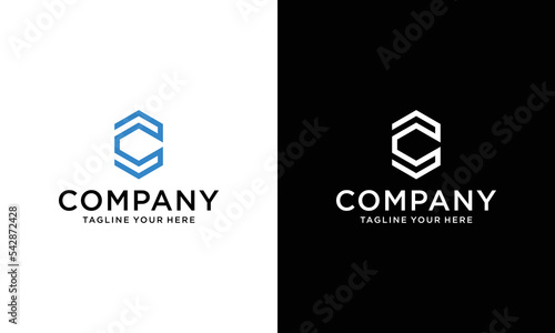 Letter C logo icon design template elements on a black and white background.