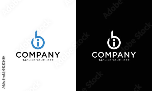 initial letter bi linked circle lowercase monogram logo blue on a black and white background.