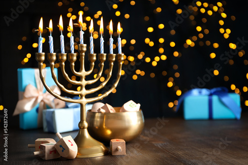 Сoncept of Jewish holiday, Hanukkah, space for text