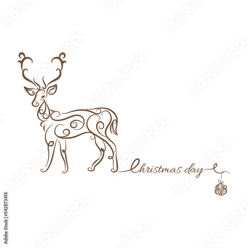 Luxury Christmas reindeer swirl calligraphic vector for card design 
