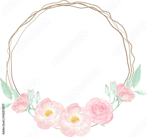 watercolor pink wild rose flower bouquet wreath frame