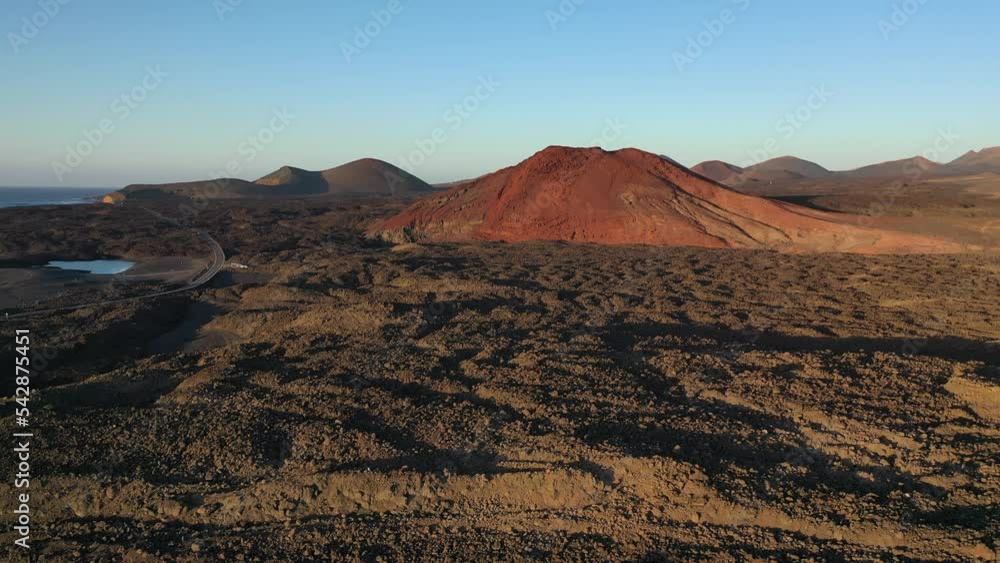AERIAL: Lava field on Lanzarote, Canary Islands AERIAL: Lava field on Lanzarote, Canary Islands