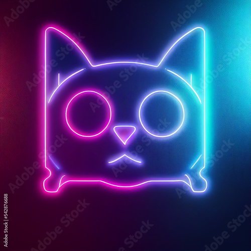 Glowing neon sign of cute cat. Cartoon happy smiling kitty in neon style. Cyberpunk neon Cat signal. Twich Cat Emoji photo