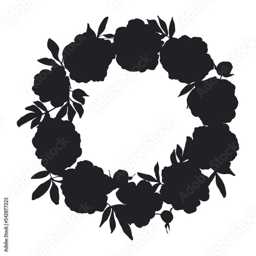Peony flower wreath silhoue...