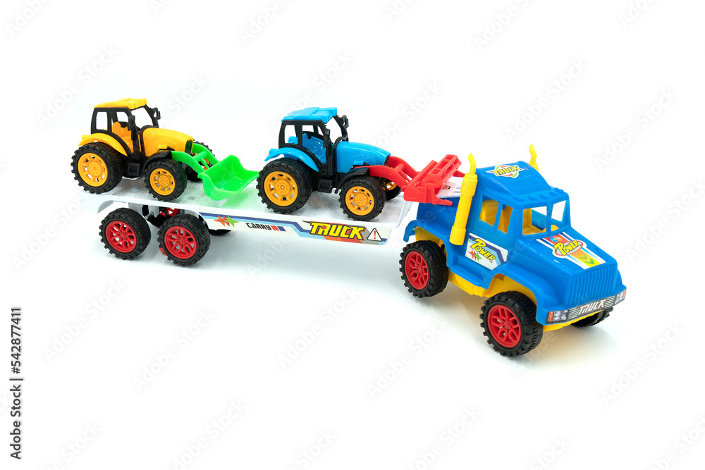 Car truck transporter toy isolated on white background. 