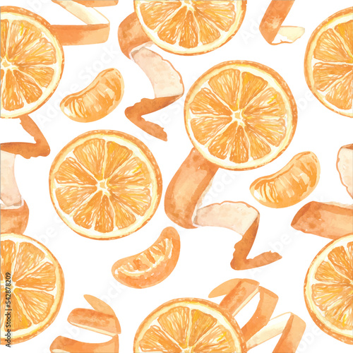 Seamless orange and spices pattern. Orange peel, Anise Star and clove on white background