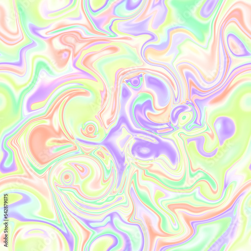 Holographic seamless pattern. The effect of flowing iridescent liquid. Psychedelic effect. Fairy tale unicorn trend background. 90s fashion..