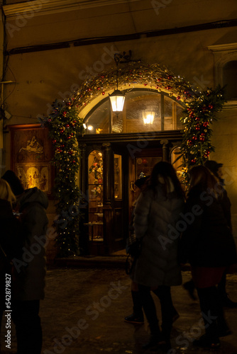 Lviv, Ukraine - December 25, 2021: christmas fair at city center