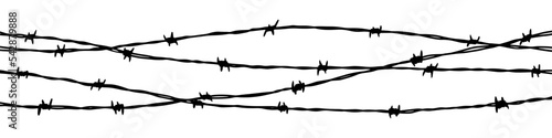 Barbwire fence background. Hand drawn vector illustration in sketch style. Design element for military, security, prison, slavery concepts