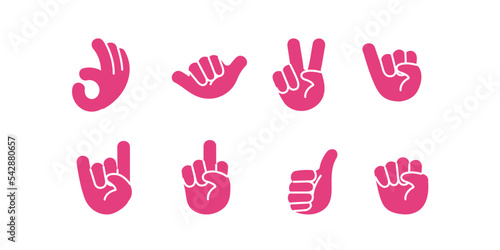 hand gesture illustration sticker. Set of various hand gestures silhouettes isolated on white background. Hand drawn hands icons vector illustration. Cartoon style. Flat design.