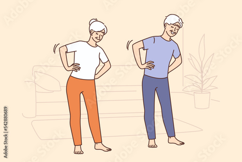 Energetic old people training at home 