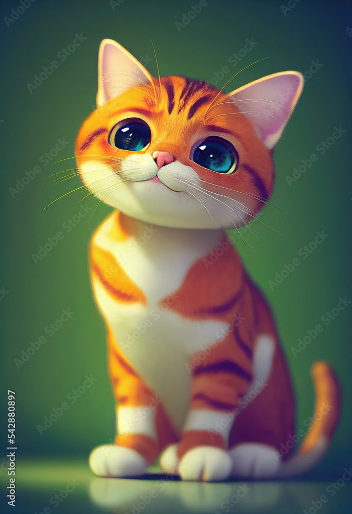 Fototapeta premium Cute tiger cat as 3D cartoon character illustration