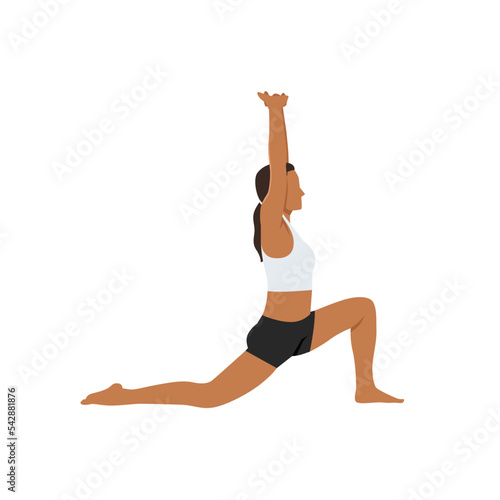 Woman doing Samson stretch exercise. Flat vector illustration isolated on white background