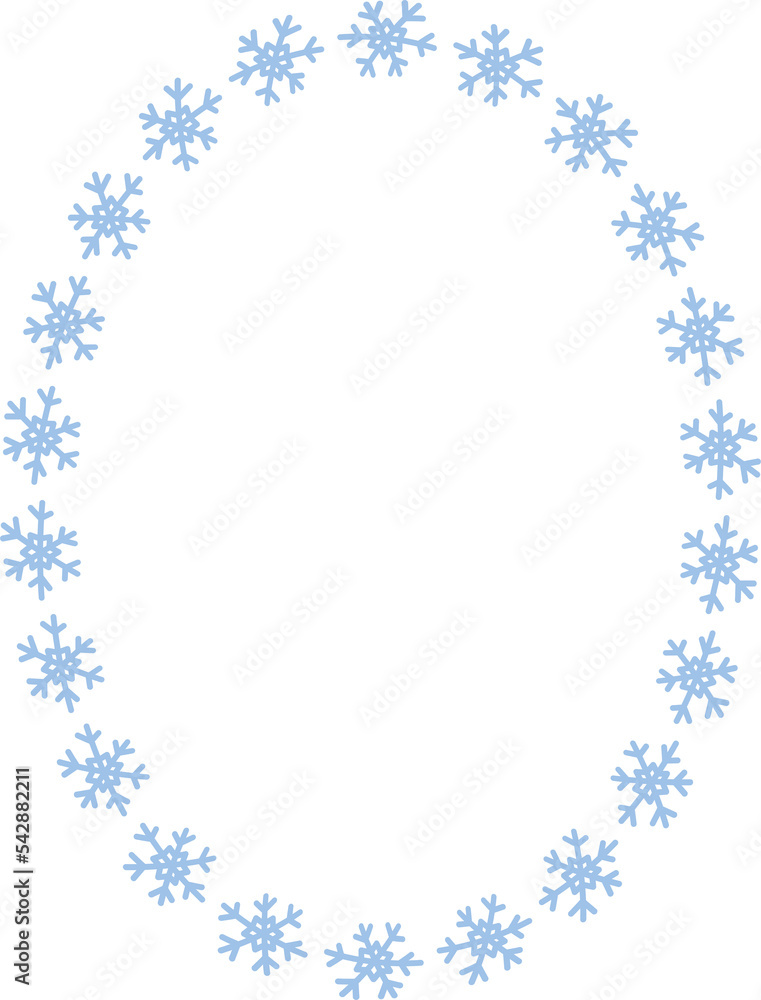 Blue snowflakes  oval  frame on transparent background. Png.