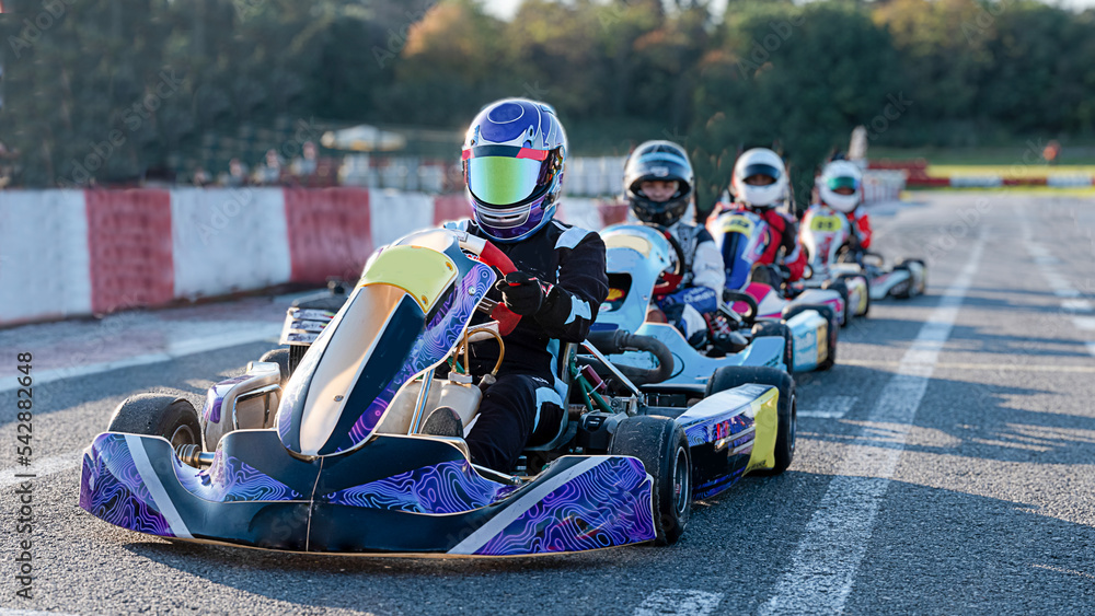karting championship race, front view