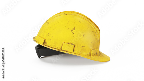 Yellow construction helmet, side view isolated on white background
