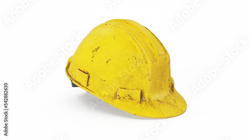 Yellow construction helmet, angle view isolated on white background
