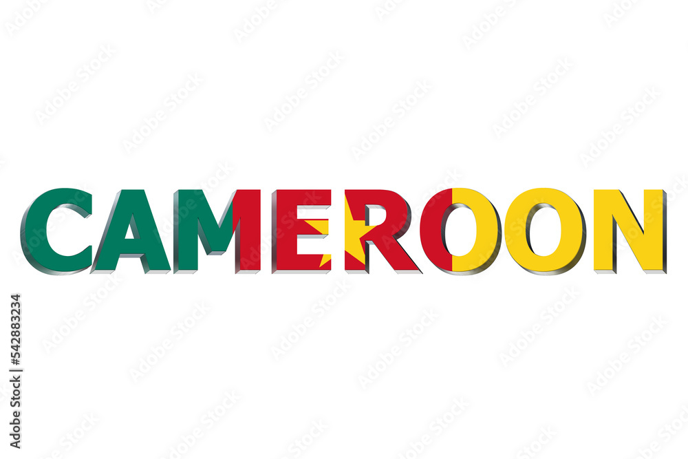 3D Flag of Cameroon on a text background.