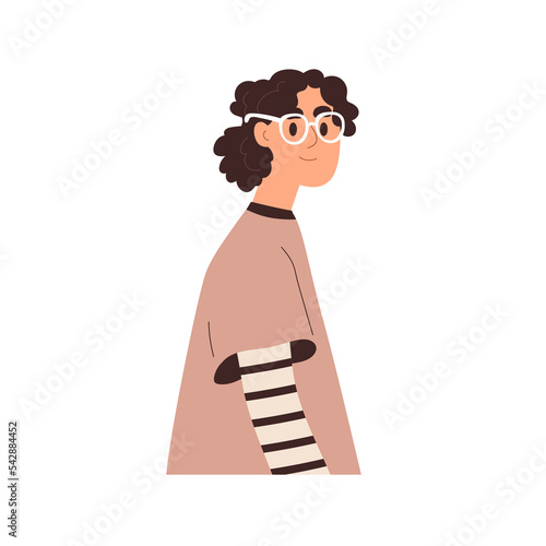 Young girl in glasses portrait. Smiling friendly woman wearing eyewear, eyegl...