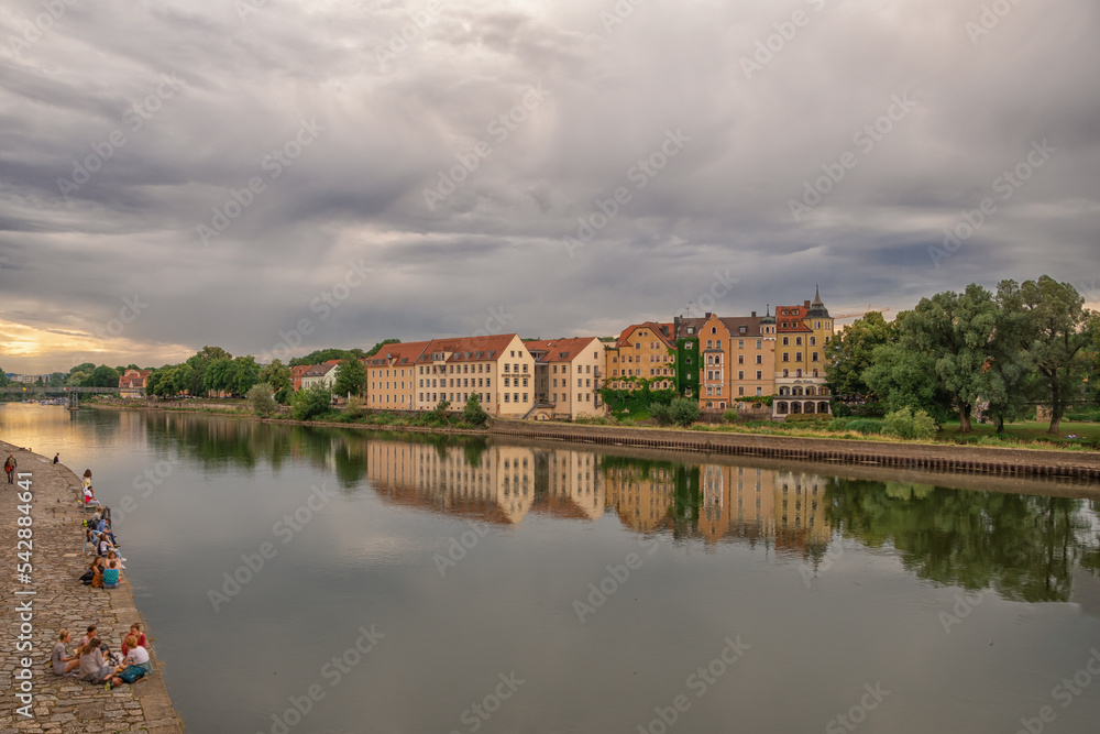 a beautiful view on a sunny day in the german city of regensburg a beautiful view on a sunny day in the german city of regensburg