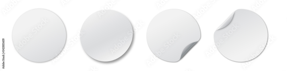 Realistic set of round sticky stickers with curved edges and a ...