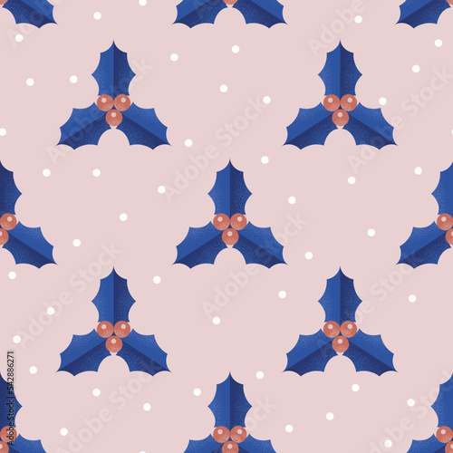 Holly illustration. Seamless vector pattern. Winter print. 