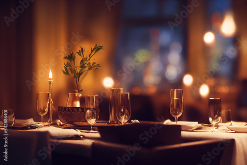 Valokuva Romantisches Abendessen mit Kerzenlicht Illustration