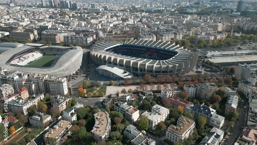 Parc des Princes, PSG Stadium Tour in Paris, France. Aerial drone panoramic view